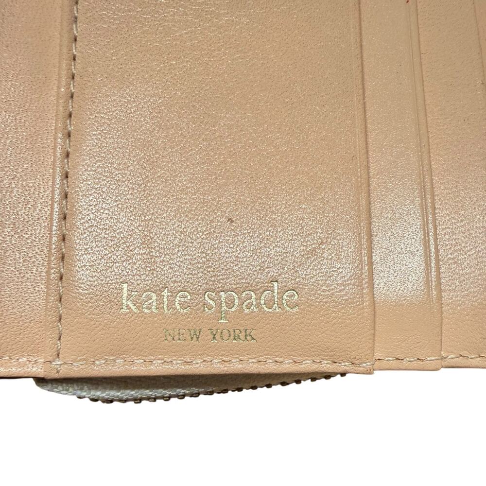Kate Spade Small Tri Fold Wallet Ostrich Cream Y2K Zip Coin - Picture 5 of 9